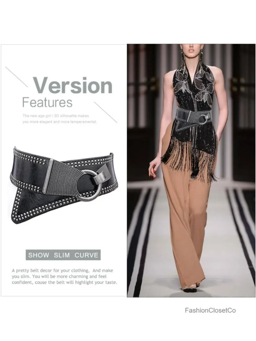 Vintage Faux Leather Elastic Cinch Waist Belt with Interlock Buckle